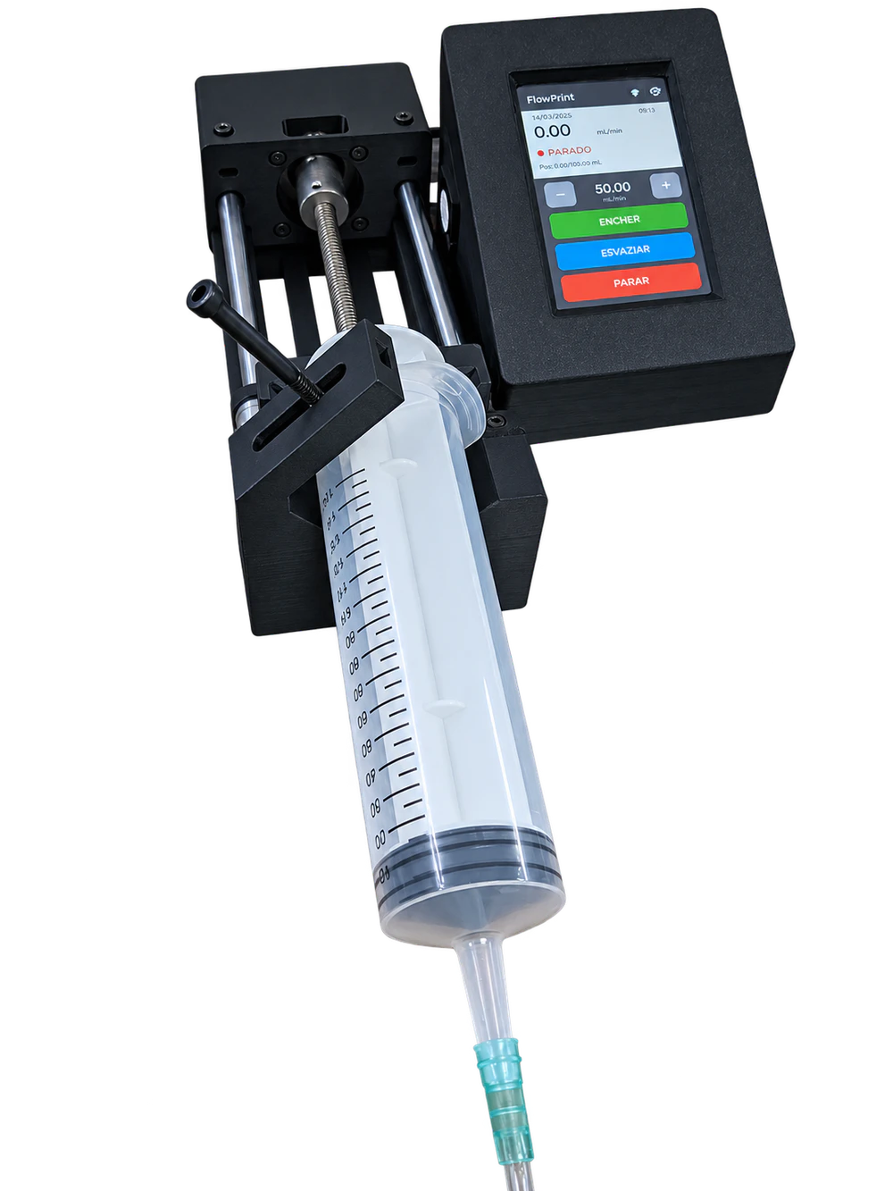 Single-channel FlowPump with syringe and touchscreen interface